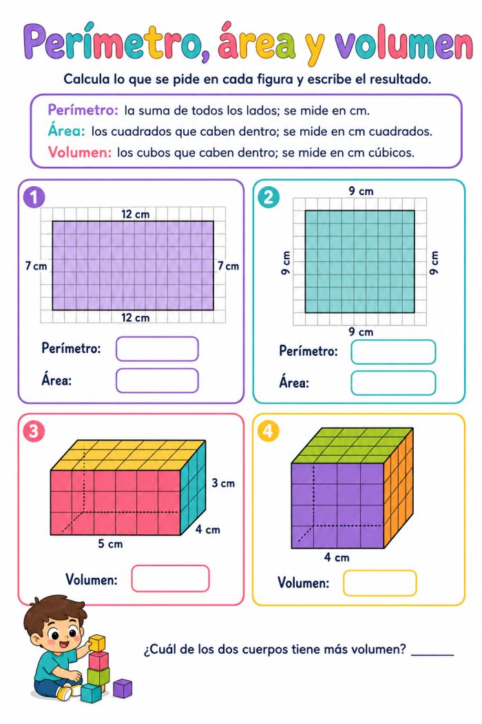 Perímetro, área y noción de volumen
